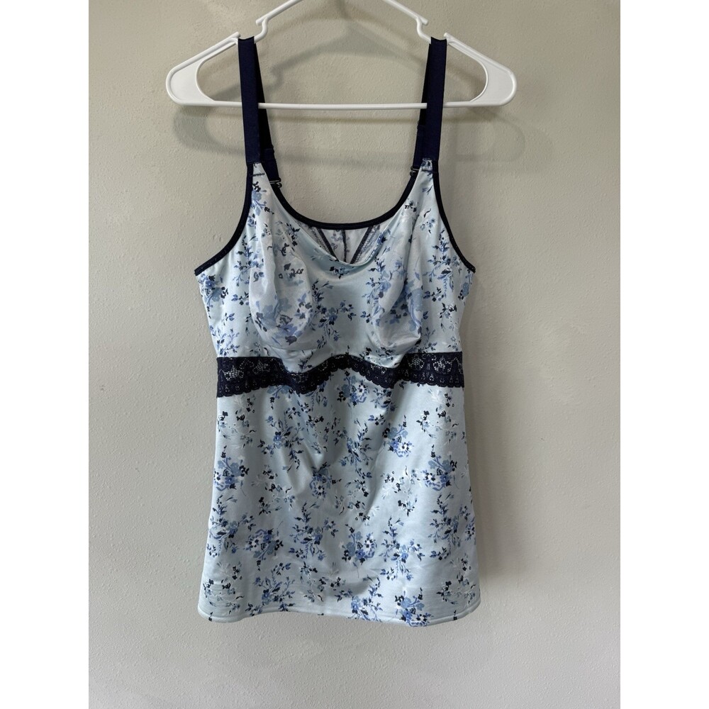 Ruby Ribbon Lace Cami 3024 Blue Floral Print Shapewear Tank Top Size 48